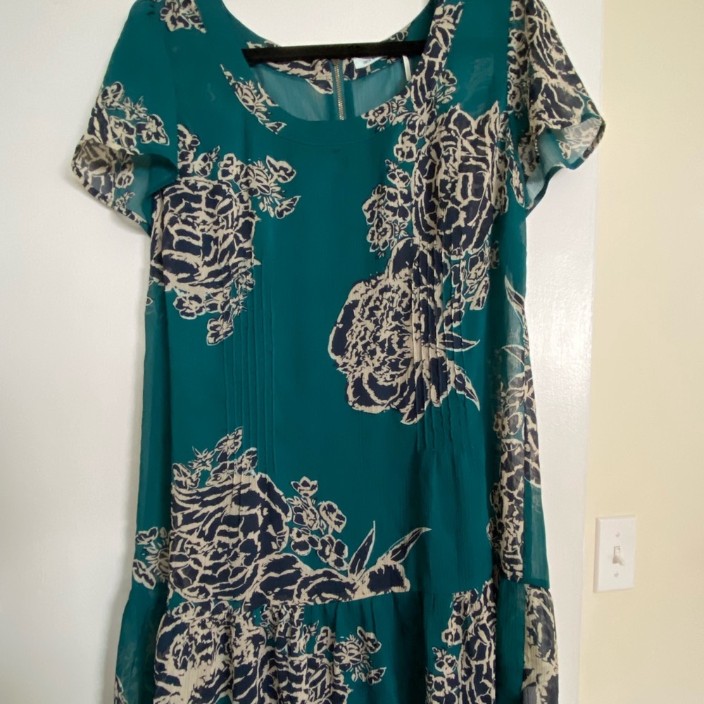 Blue floral drop waist Kimchi Blue peplum dress with slip